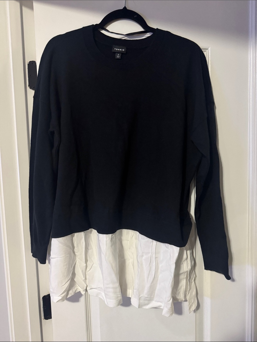 torrid Black Knit Pullover with White Layered Hem Detail